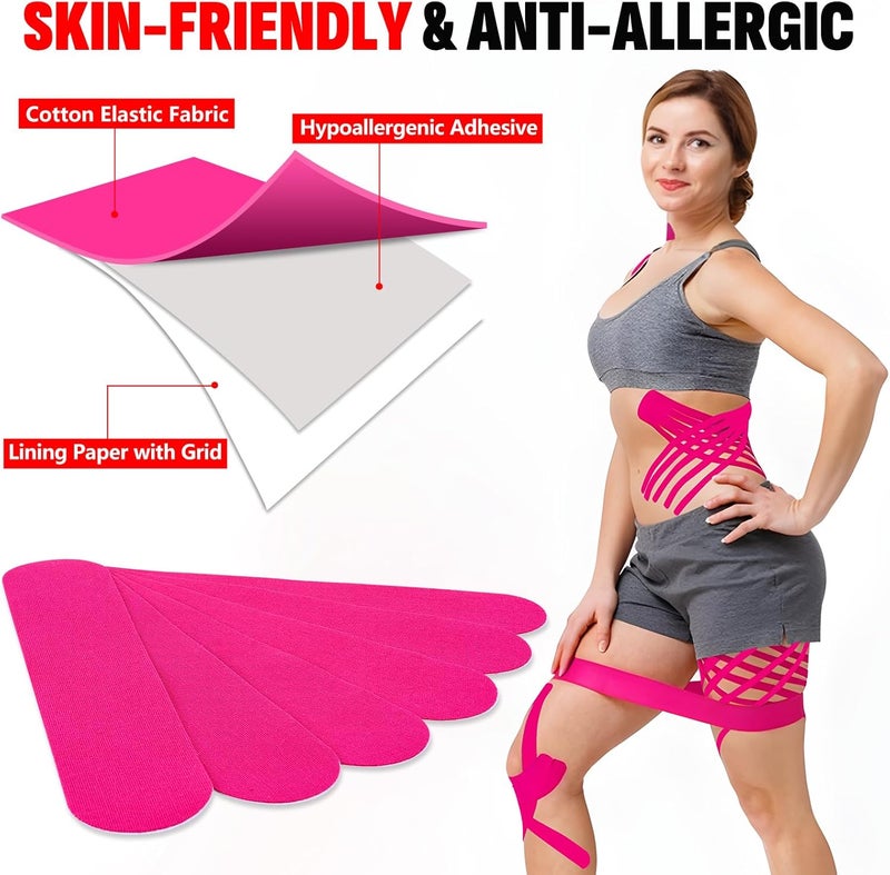 NUITPY 60PCS Precut Kinesiology Tape Strips, 2 inch x 10 inch Athletic Tape, Kinetic Tape, Elastic Muscle Tape, Sports Tape, Knee Tape for Exercise and Daily Use - Rose Red - Image 3